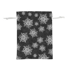 Snowflakes And Star Patterns Grey Snow Lightweight Drawstring Pouch (L)