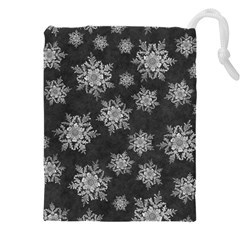 Snowflakes And Star Patterns Grey Snow Drawstring Pouch (4xl) by artworkshop