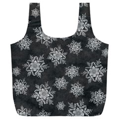 Snowflakes And Star Patterns Grey Snow Full Print Recycle Bag (XXL)