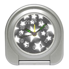 Snowflakes And Star Patterns Grey Stars Travel Alarm Clock by artworkshop