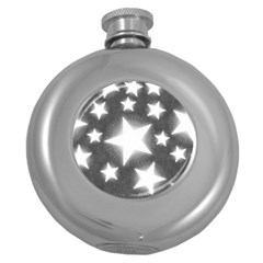 Snowflakes And Star Patterns Grey Stars Round Hip Flask (5 Oz) by artworkshop