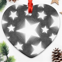 Snowflakes And Star Patterns Grey Stars Heart Ornament (two Sides) by artworkshop