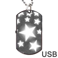 Snowflakes And Star Patterns Grey Stars Dog Tag Usb Flash (one Side) by artworkshop