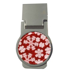 Snowflakes And Star Patterns Red Frost Money Clips (round)  by artworkshop