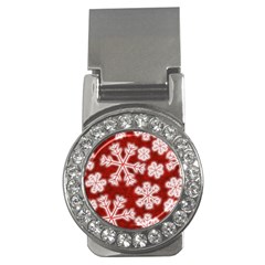 Snowflakes And Star Patterns Red Frost Money Clips (cz)  by artworkshop