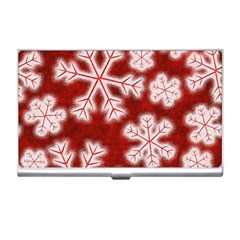 Snowflakes And Star Patterns Red Frost Business Card Holder by artworkshop