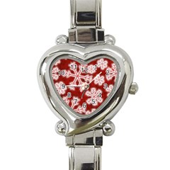 Snowflakes And Star Patterns Red Frost Heart Italian Charm Watch by artworkshop