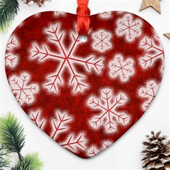 Snowflakes And Star Patterns Red Frost Heart Ornament (two Sides) by artworkshop