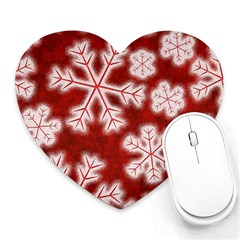 Snowflakes And Star Patterns Red Frost Heart Mousepad by artworkshop