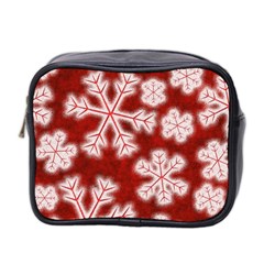 Snowflakes And Star Patterns Red Frost Mini Toiletries Bag (two Sides) by artworkshop