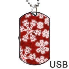 Snowflakes And Star Patterns Red Frost Dog Tag Usb Flash (two Sides) by artworkshop