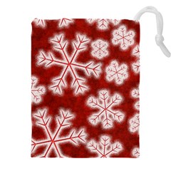 Snowflakes And Star Patterns Red Frost Drawstring Pouch (4xl) by artworkshop