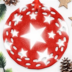 Snowflakes And Star Patterns Red Stars Round Filigree Ornament (two Sides) by artworkshop