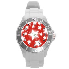 Snowflakes And Star Patterns Red Stars Round Plastic Sport Watch (l) by artworkshop