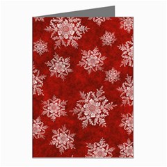 Snowflakes And Star Patternsred Snow Greeting Cards (pkg Of 8) by artworkshop