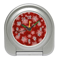 Snowflakes And Star Patternsred Snow Travel Alarm Clock by artworkshop