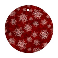 Snowflakes And Star Patternsred Snow Round Ornament (two Sides)