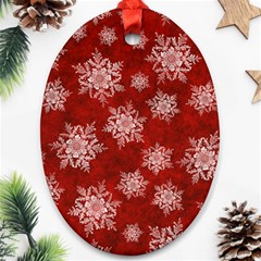 Snowflakes And Star Patternsred Snow Oval Ornament (two Sides) by artworkshop