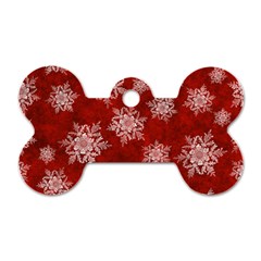 Snowflakes And Star Patternsred Snow Dog Tag Bone (two Sides) by artworkshop