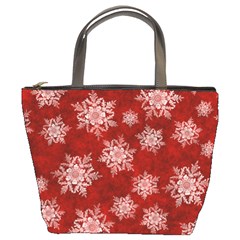 Snowflakes And Star Patternsred Snow Bucket Bag by artworkshop