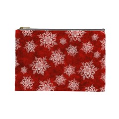 Snowflakes And Star Patternsred Snow Cosmetic Bag (large) by artworkshop