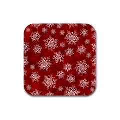 Snowflakes And Star Patternsred Snow Rubber Square Coaster (4 Pack) by artworkshop