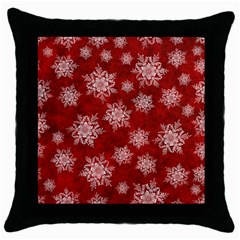 Snowflakes And Star Patternsred Snow Throw Pillow Case (black) by artworkshop