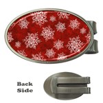 Snowflakes And Star Patternsred Snow Money Clips (Oval)  Front