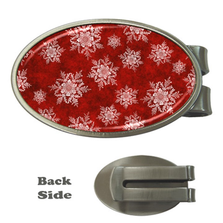 Snowflakes And Star Patternsred Snow Money Clips (Oval) 