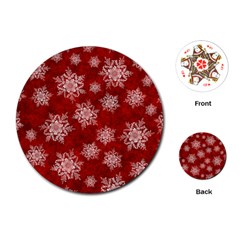 Snowflakes And Star Patternsred Snow Playing Cards Single Design (round) by artworkshop