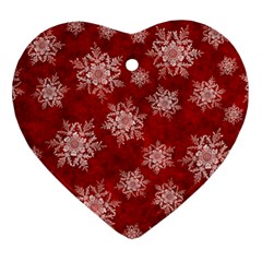 Snowflakes And Star Patternsred Snow Heart Ornament (two Sides)