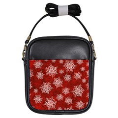 Snowflakes And Star Patternsred Snow Girls Sling Bag by artworkshop