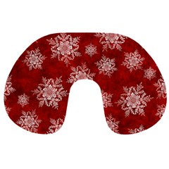 Snowflakes And Star Patternsred Snow Travel Neck Pillow by artworkshop