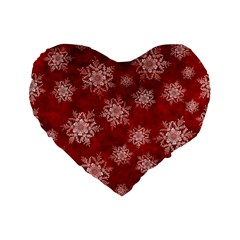 Snowflakes And Star Patternsred Snow Standard 16  Premium Flano Heart Shape Cushions by artworkshop