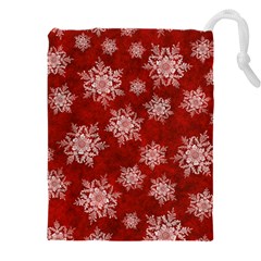 Snowflakes And Star Patternsred Snow Drawstring Pouch (4xl) by artworkshop