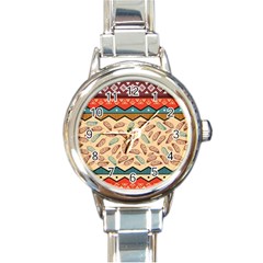 Ethnic Tribal Pattern Background Round Italian Charm Watch by Vaneshart