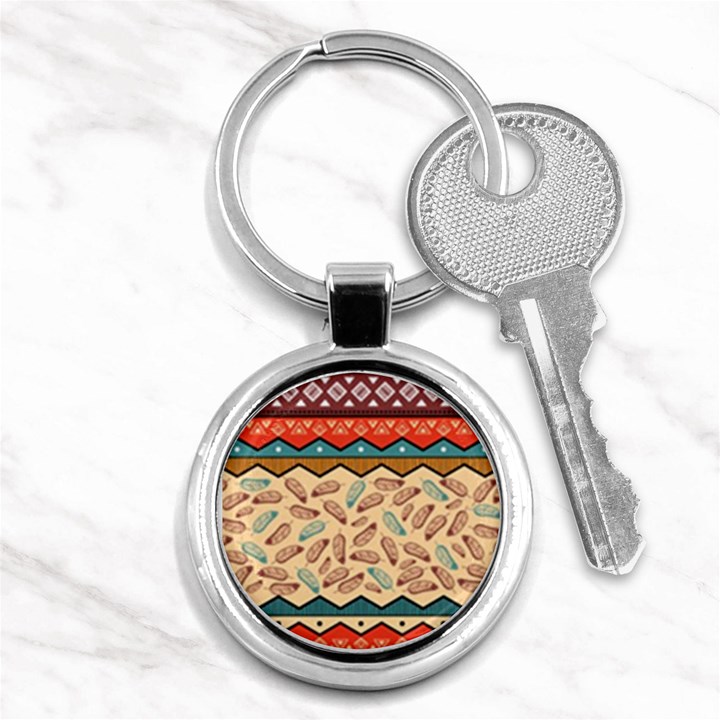 Ethnic tribal pattern background Key Chain (Round)