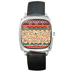 Ethnic Tribal Pattern Background Square Metal Watch by Vaneshart