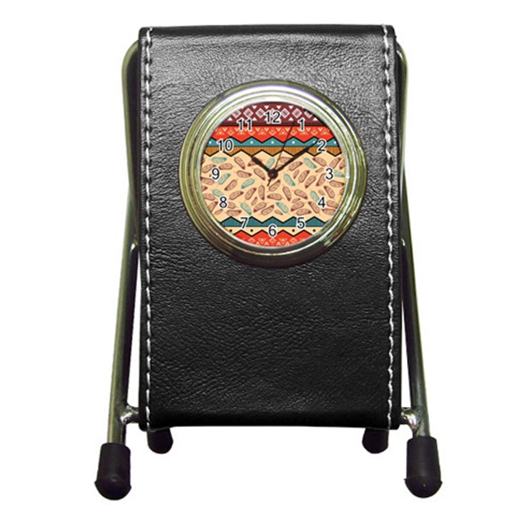 Ethnic tribal pattern background Pen Holder Desk Clock