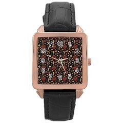 Carpet Symbols Rose Gold Leather Watch  by Gohar