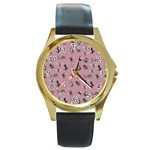 Insects pattern Round Gold Metal Watch Front