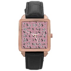 Insects pattern Rose Gold Leather Watch 