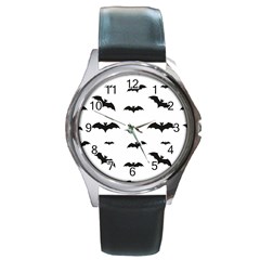 Bat Pattern Round Metal Watch by Valentinaart