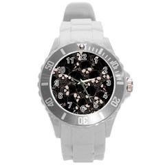 Skull Pattern Round Plastic Sport Watch (l) by Valentinaart