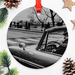 Convertible Classic Car At Paris Street Ornament (round) by dflcprintsclothing