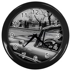 Convertible Classic Car At Paris Street Wall Clock (black) by dflcprintsclothing