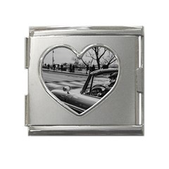 Convertible Classic Car At Paris Street Mega Link Heart Italian Charm (18mm)