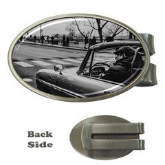 Convertible Classic Car At Paris Street Money Clips (oval) 