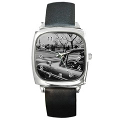 Convertible Classic Car At Paris Street Square Metal Watch by dflcprintsclothing