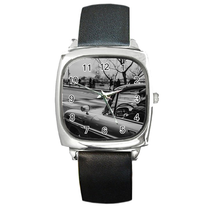 Convertible Classic Car At Paris Street Square Metal Watch